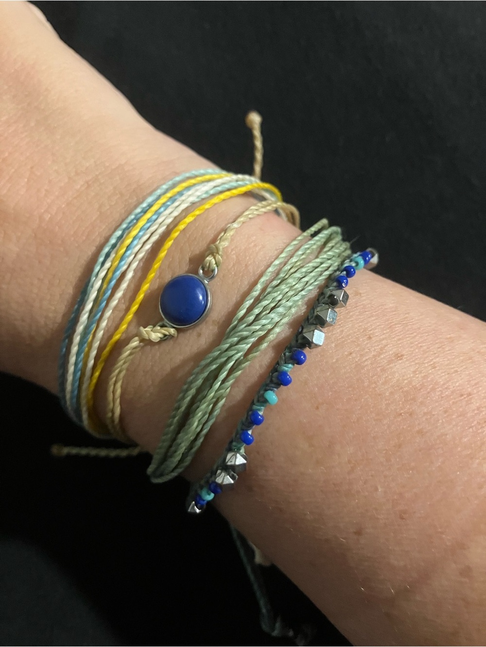 Pura Vida Blue, Green and Yellow Layered Bracelet Set